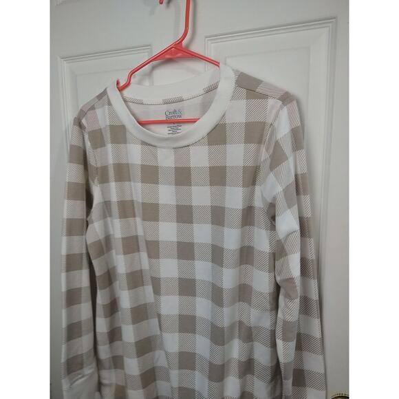 Croft&Barrow Woman L Brown Cream Plaid Tunic Sweatshirt Pullover Casual Comfort - Picture 2 of 10